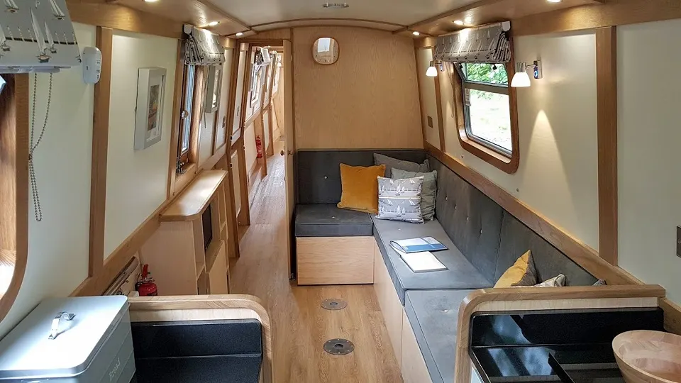 Inside Aqua Leven, looking along the saloon