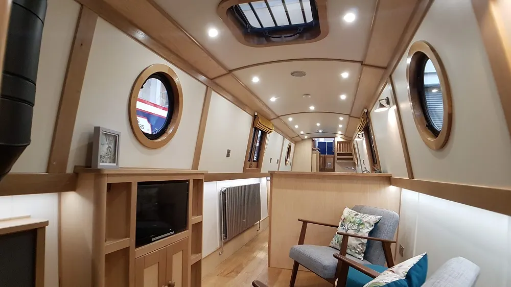 Inside Harebell, looking along the saloon