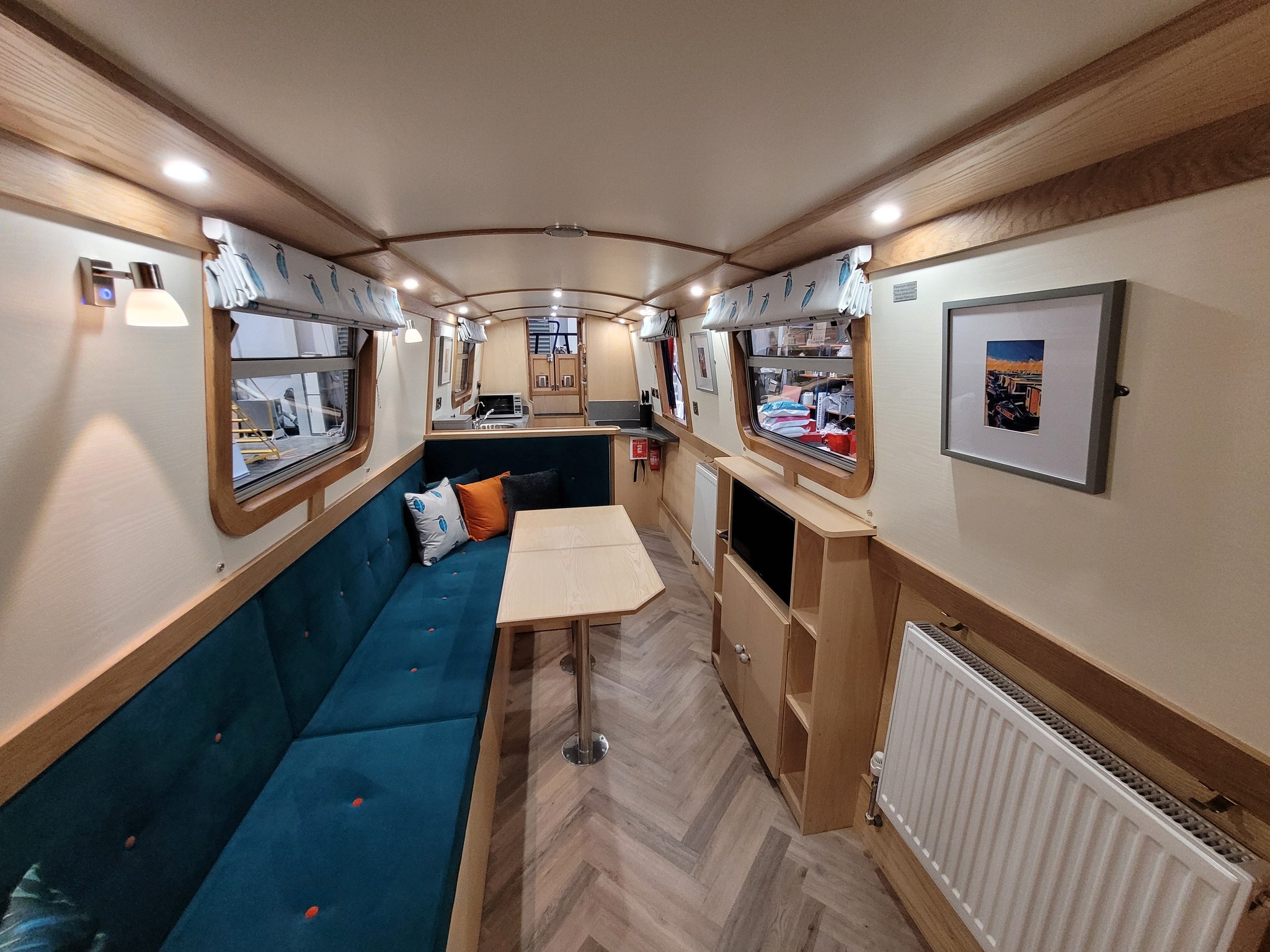 Narrowboat Aqua Spirit, looking from saloon to galley