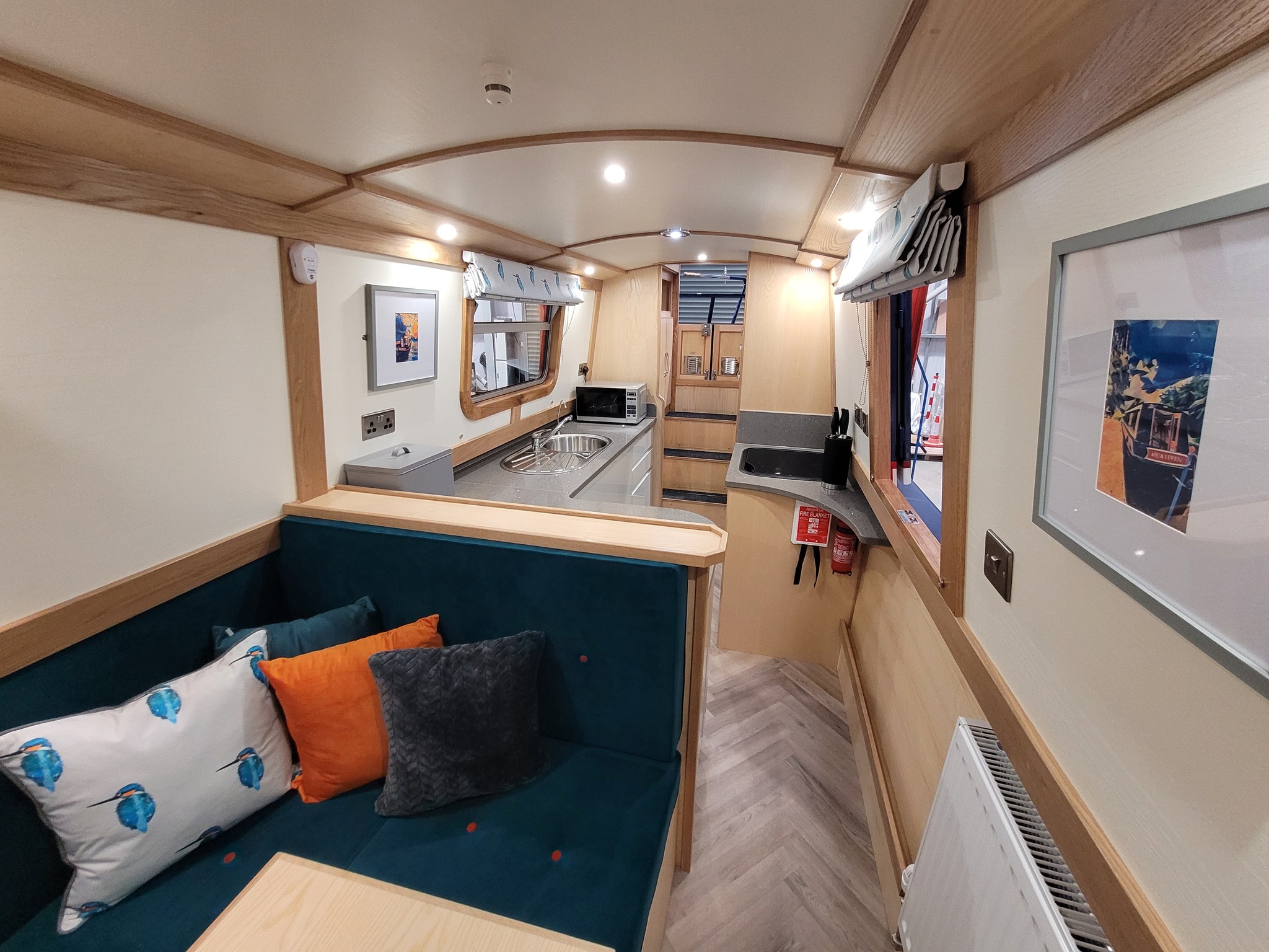 Narrowboat Aqua Spirit, saloon and galley